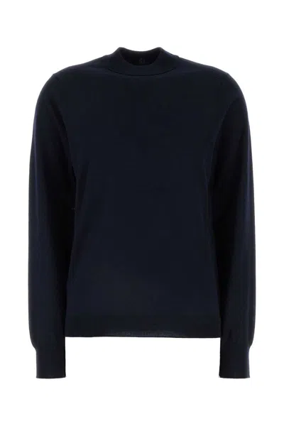Maison Margiela Midnight Wool Crew Neck Sweater With Long Sleeves In Blue