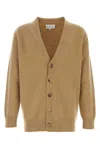 Maison Margiela Melange Cappuccino Wool Blend Cardigan In Brown