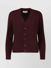 Maison Margiela Washed Wool Knit Cardigan In Burgundy