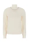 Maison Margiela White High Neck Sweater With Contrasting Stitching In Wool Woman In White