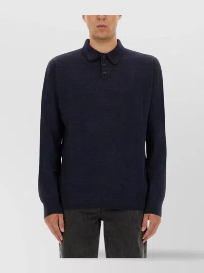 Maison Margiela Knitwear With Buttoned Collar And Elbow Patches In Blue