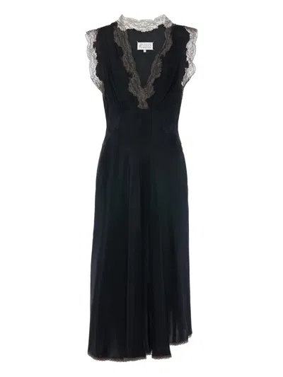 Maison Margiela Lace-trim Midi Dress In Black