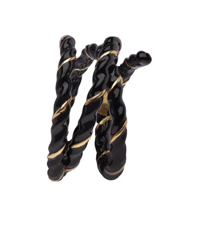 Maison Margiela Laces Enamel Coiled Ring In Black