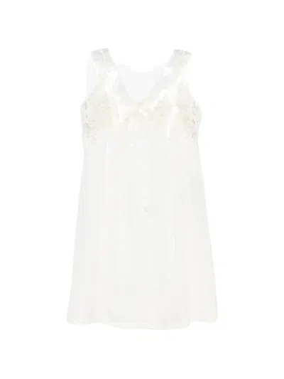Maison Margiela Lace-trim Tulle-overlay Dress In White