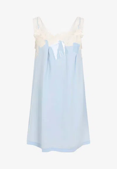 Maison Margiela Lace-trimmed Mini Dress In Blue