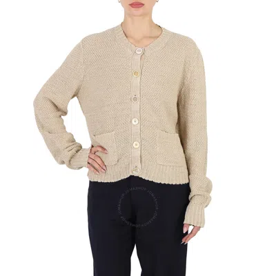 Maison Margiela Ladies Banana Knitted Long-sleeve Cardigan In Beige