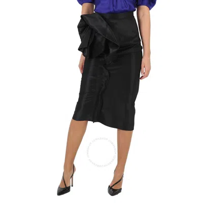 Maison Margiela Ladies Black Floral-detail Midi Skirt