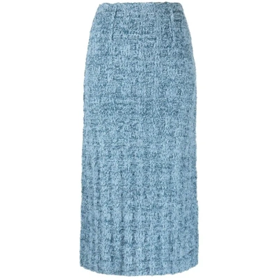 Maison Margiela Ladies Light Blue Boucle Knitted Midi Skirt