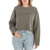 Maison Margiela Ladies Olive Logo-print Cropped Sweatshirt In Gray
