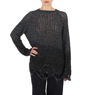 Maison Margiela Ladies Sequinned Distressed Jumper In Gold