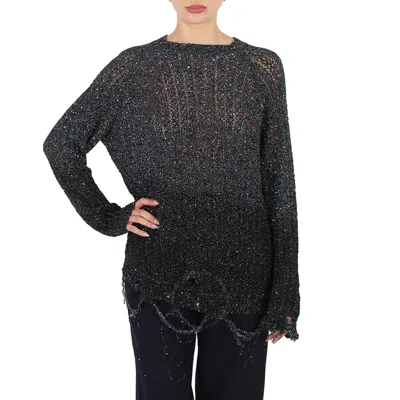 Maison Margiela Ladies Sequinned Distressed Jumper In Brown