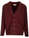 Maison Margiela Wool Cardigan With V-neck And Back Detail In Bordeaux