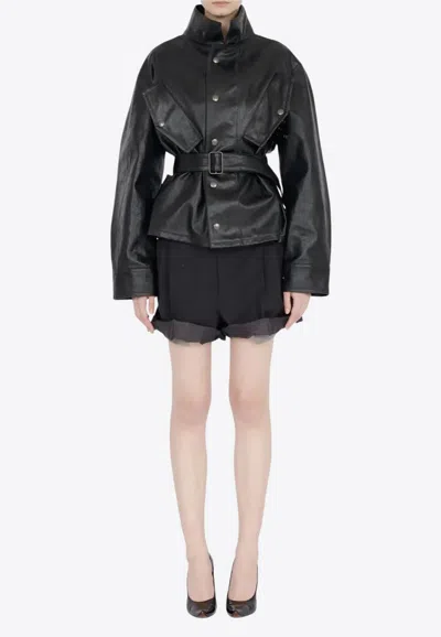 Maison Margiela Laminated Belted Jacket In Black