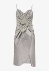 Maison Margiela Midi Dress With Metallic Finish And Draped Detail In Silver