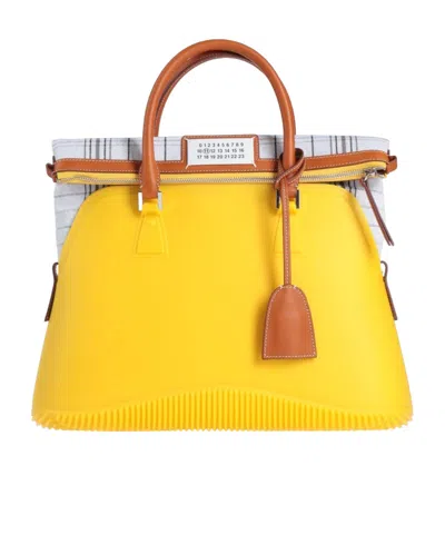 Maison Margiela Large Checked Tote Bag In Yellow