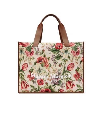 Maison Margiela Large Floral-print Tote Bag In Nude