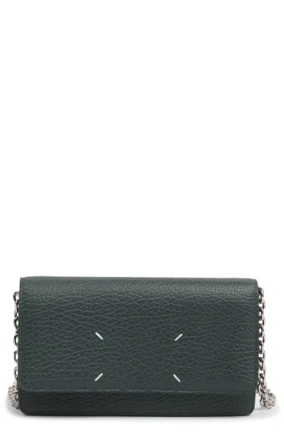 Maison Margiela Large Leather Wallet On A Chain In Green