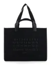 Maison Margiela Black Shopper Bag With Logo Applied On The Front In Cotton And Fabric Blend Woman In Black