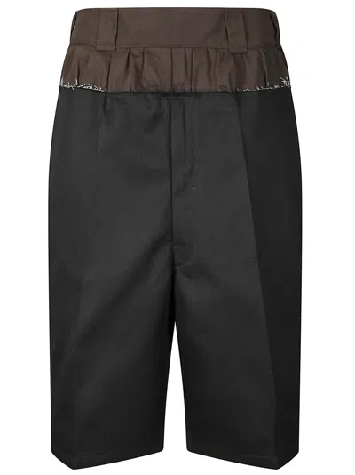Maison Margiela Tailored Black Shorts With Unique Ruffled Waistband In Multi