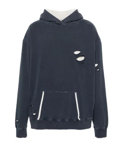 Maison Margiela Layered Distressed Cotton Hoodie In Black