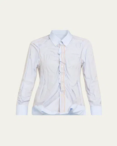 Maison Margiela Layered Draped Stripe Button-down Blouse In Blue
