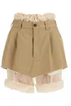 Maison Margiela Frayed-hem Layered Shorts In Camel/butter (beige)
