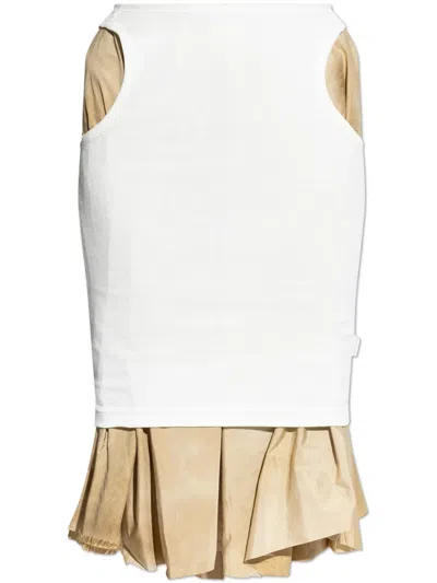 Maison Margiela Layered Knee-length Skirt In White/beige