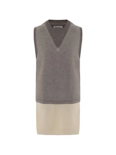 Maison Margiela Layered Knitted Sweater Vest In Gray