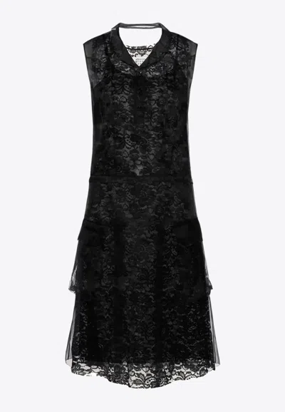 Maison Margiela Layered Lace And Sheer Dress In Black