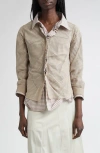 Maison Margiela Layered Mixed Media Button-up Shirt In Neutral