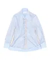 Maison Margiela Stripe Ruffle Long Sleeve Cotton Button-down Shirt In Blue