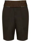 Maison Margiela Black Shorts With Layered Design And Side Button Closure In Brown