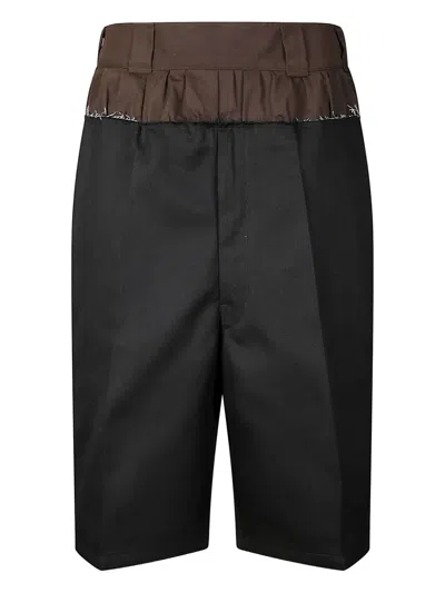 Maison Margiela Tailored Black Shorts With Unique Ruffled Waistband In Multi