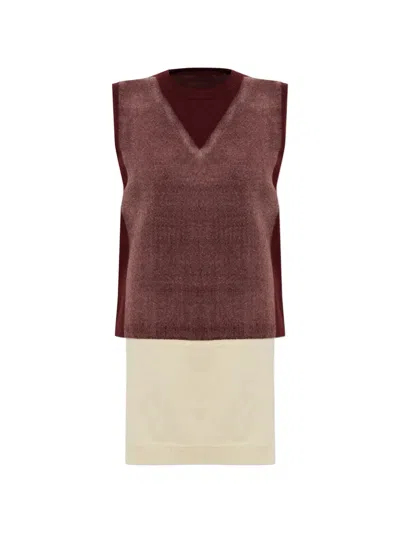 Maison Margiela Layered-effect Knitted Vest In Burgundy