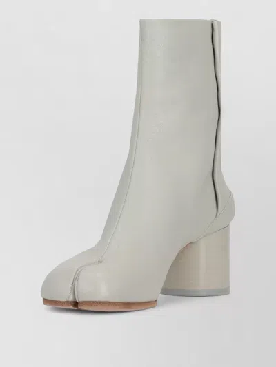 Maison Margiela Leather Ankle Boots Block Heel Round Toe In White
