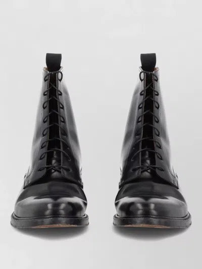 Maison Margiela Leather Ankle Boots Round Toe Pull Tab In Black