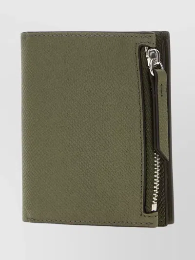 Maison Margiela Leather Bi-fold Wallet Textured Finish In Green