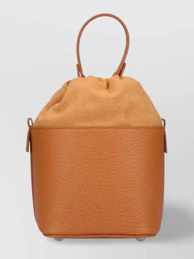 Maison Margiela Leather Bucket Bag With Adjustable Strap And Metal Chain Detail In Orange