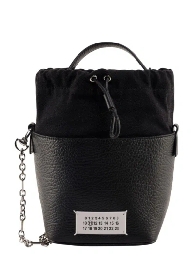 Maison Margiela Leather Bucket Bag With Contrasting Patch In Black