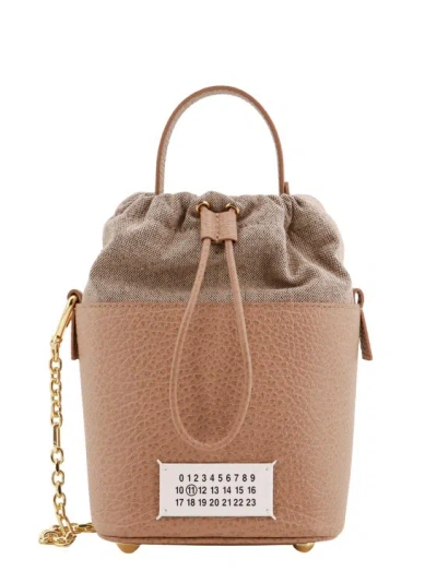 Maison Margiela Leather Bucket Bag With Contrasting Patch In Brown