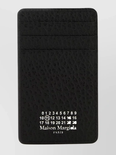 Maison Margiela Leather Card Holder With Embossed Texture And Contrasting Stitching In Black