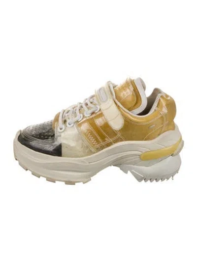 Pre-owned Maison Margiela Leather Colorblock Pattern Chunky Sneakers In Gold