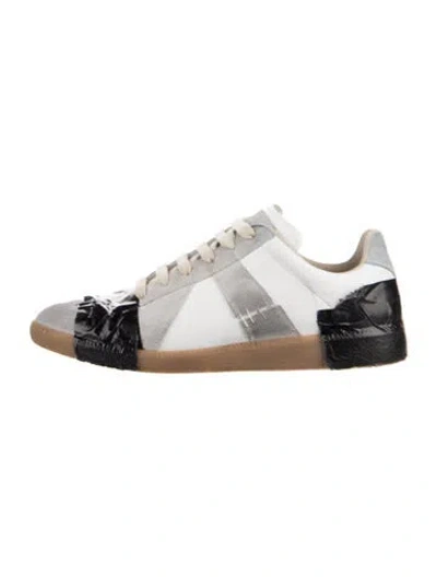 Pre-owned Maison Margiela Leather Colorblock Pattern Sneakers In Silver