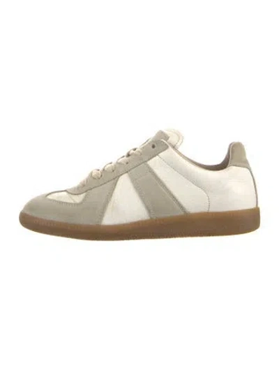 Pre-owned Maison Margiela Leather Colorblock Pattern Sneakers In White