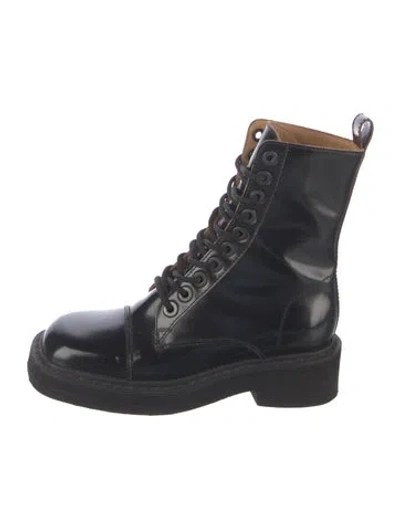 Pre-owned Maison Margiela Leather Combat Boots In Blue