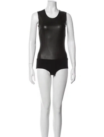 Pre-owned Maison Margiela Leather Crew Neck Bodysuit In Black