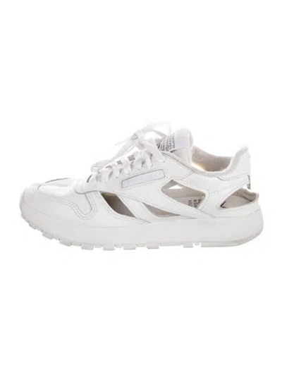 Pre-owned Maison Margiela Leather Cutout Accent Sneakers In White