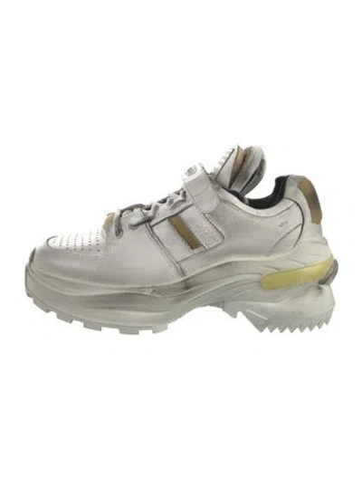 Pre-owned Maison Margiela Leather Distressed Accents Chunky Sneakers In White