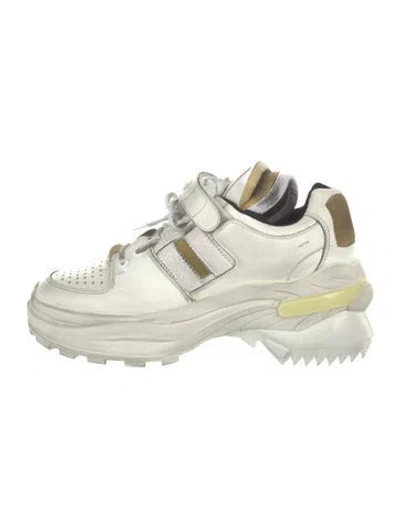 Pre-owned Maison Margiela Leather Distressed Accents Chunky Sneakers In White