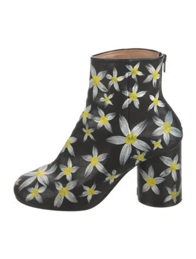 Pre-owned Maison Margiela Leather Floral Print Boots In Black